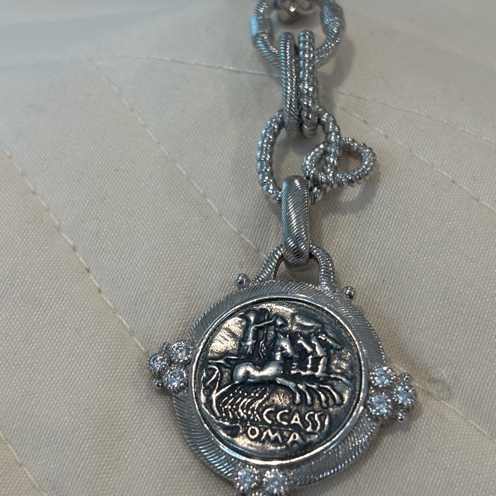 Judith Ripka Sterling Silver Ancient Roman Coin Dangle Bracelet 6.5" - - Picture 4 of 13